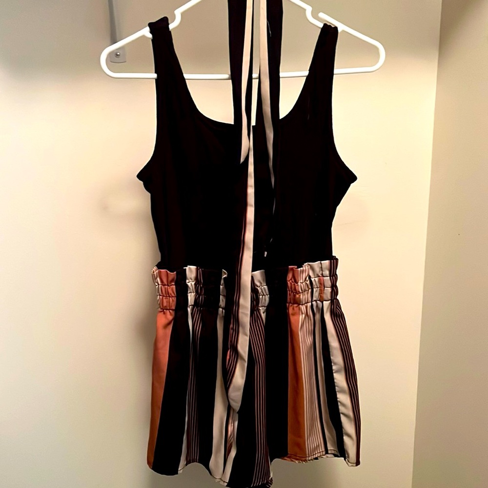 Color block combo belted romper